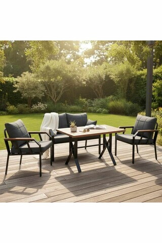 Set mobilier de gradina, Hanah Home, Nergiz 2+1+1, Metal, Albastru inchis