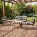 Set mobilier de gradina, Hanah Home, Nergiz 2+1+1, Metal, Negru / Alb / Auriu