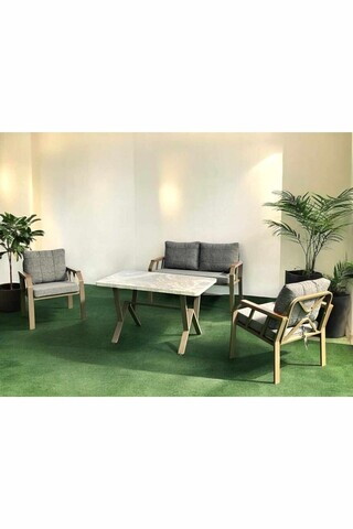Set mobilier de gradina, Hanah Home, Nergiz 2+1+1, Metal, Miere / Gri