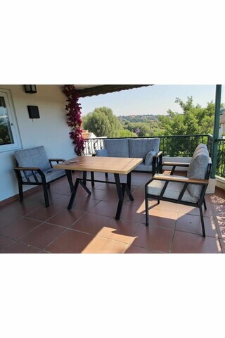 Set mobilier de gradina, Hanah Home, Nergiz 2+1+1, Metal, Gri