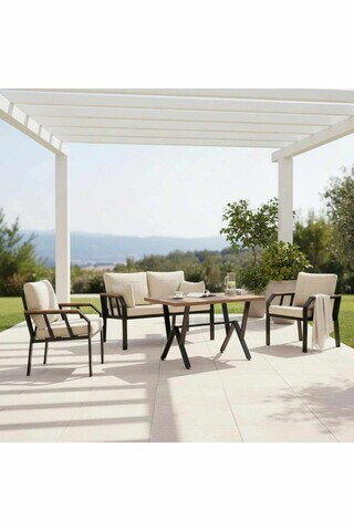 Set mobilier de gradina, Hanah Home, Nergiz 2+1+1, Metal, Bej