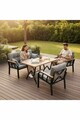 Set mobilier de gradina, Hanah Home, Nergiz 2+1+1, Metal, Alb/Negru