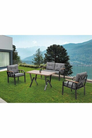 Set mobilier de gradina, Hanah Home, Nergiz 2+1+1, Metal, Gri
