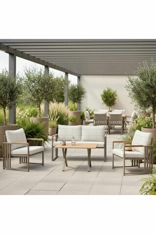 Set mobilier de gradina, Hanah Home, Fatsa 2+1+1, Metal, Bej