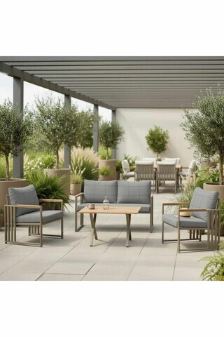 Set mobilier de gradina, Hanah Home, Fatsa 2+1+1, Metal, Gri
