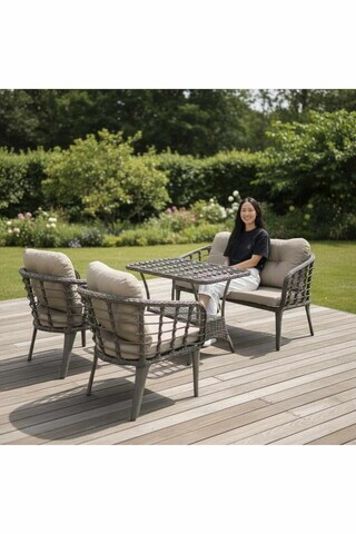 Set mobilier de gradina, Hanah Home, Manolya, ALUMINIU, Gri