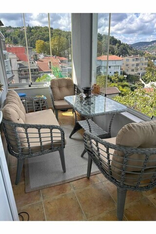 Set mobilier de gradina, Hanah Home, Manolya, ALUMINIU, Bej / Gri
