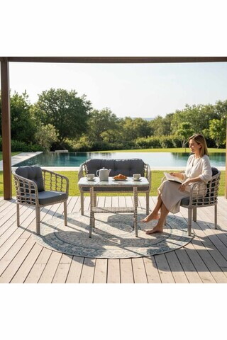 Set mobilier de gradina, Hanah Home, Manolya, ALUMINIU, Gri inchis