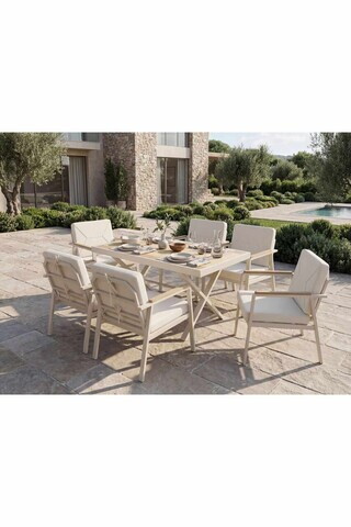 Set masa si scaune de gradina (7 Pieces), Hanah Home, Monte, ALUMINIU, Crem