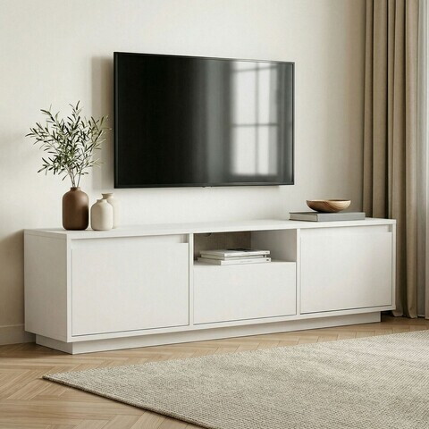 Comoda TV, Hanah Home, Sentinel, 160x42x30 cm, PAL, Alb natural