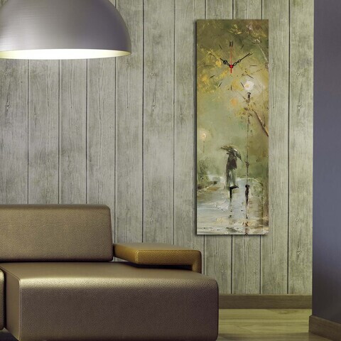 Ceas de perete, 3090CS-49, PÂNZĂ DIN PIELE ÎNTOARSĂ, 30 x 90 cm, Multicolor