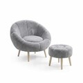 Set fotoliu cu aripioare și puf (2 Pieces), Atelier del Sofa, 251BLS1142, PAL, Gri