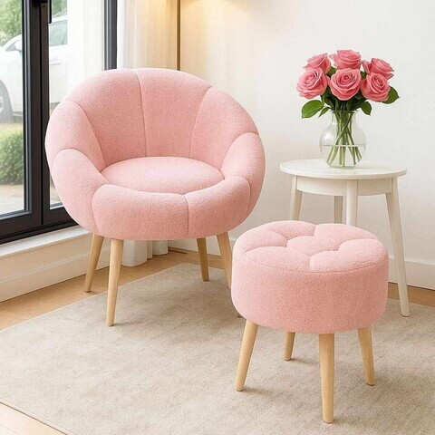 Set fotoliu cu aripioare și puf (2 Pieces), Atelier del Sofa, 251BLS1143, PAL, Roz