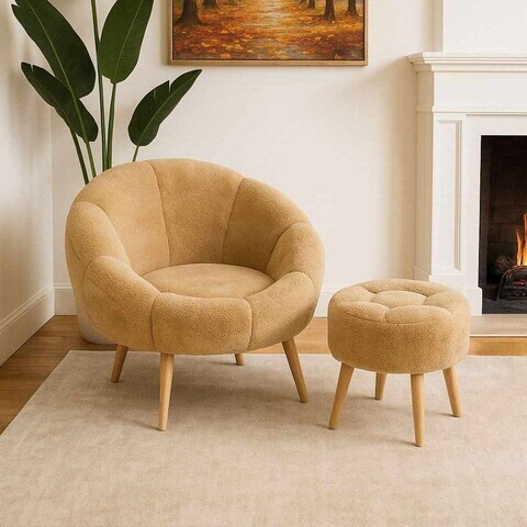 Set fotoliu cu aripioare și puf (2 Pieces), Atelier del Sofa, 251BLS1144, PAL, Maro