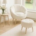 Set fotoliu cu aripioare și puf (2 Pieces), Atelier del Sofa, 251BLS1145, PAL, Alb