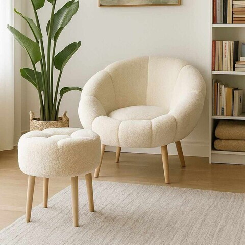 Set fotoliu cu aripioare și puf (2 Pieces), Atelier del Sofa, 251BLS1146, PAL, Crem
