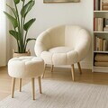 Set fotoliu cu aripioare și puf (2 Pieces), Atelier del Sofa, 251BLS1146, PAL, Crem