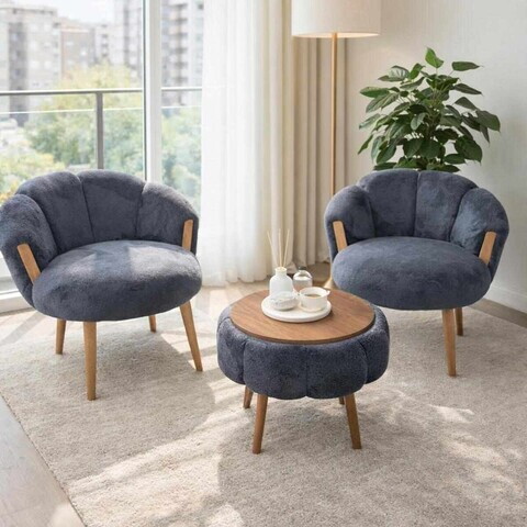 Set fotoliu cu aripioare și măsuță de cafea (3 Pieces), Atelier del Sofa, 251BLS1238, PAL, Antracit