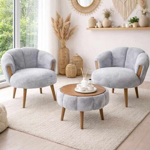 Set fotoliu cu aripioare și măsuță de cafea (3 Pieces), Atelier del Sofa, 251BLS1239, PAL, Gri