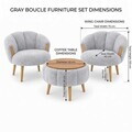 Set fotoliu cu aripioare și măsuță de cafea (3 Pieces), Atelier del Sofa, 251BLS1239, PAL, Gri