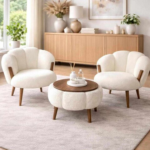 Set fotoliu cu aripioare și măsuță de cafea (3 Pieces), Atelier del Sofa, 251BLS1240, PAL, Alb