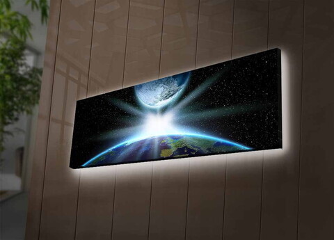 Tablou decorativ cu lumina LED, 3090NASA-019, PÂNZĂ DIN PIELE ÎNTOARSĂ, 30 x 90 cm, Multicolor