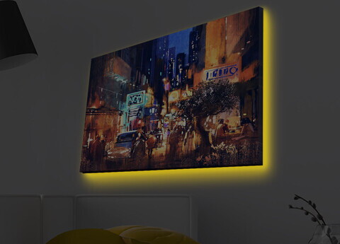 Tablou decorativ cu lumina LED, 4570MDACT-002, PÂNZĂ DIN PIELE ÎNTOARSĂ, Dimensiune: 45 x 70 cm, Multicolor