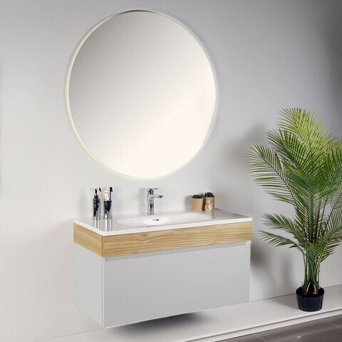 Dulap de baie cu chiuvetă și oglindă (2 Pieces), Hanah Home, Armonie, PAL, Alb