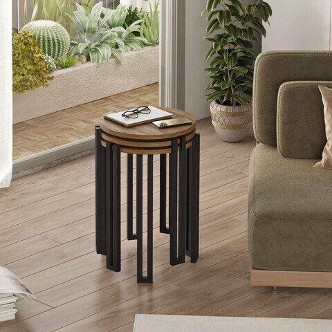 Set masute 3 piese, Hanah Home, Palma, PAL, Nuc / Negru