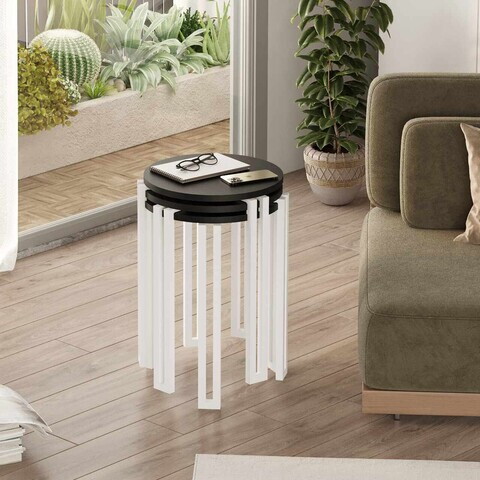 Set masute 3 piese, Hanah Home, Palma, PAL, Alb/Negru