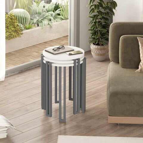 Set masute 3 piese, Hanah Home, Palma, PAL, Alb / Antracit