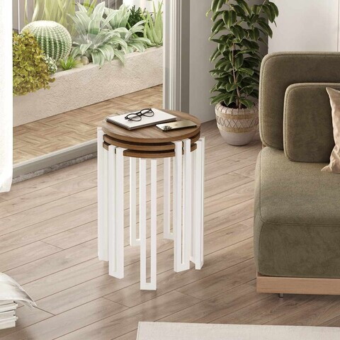 Set masute 3 piese, Hanah Home, Palma, PAL, Nuc/Alb