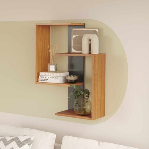 Raft de perete, Hanah Home, Lisbon, 64x85x22 cm, PAL, Antracit, Natural
