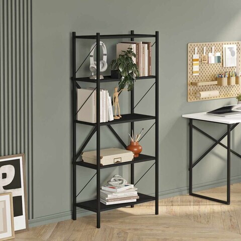 Corp biblioteca, Hanah Home, London, 66x157x34 cm, PAL, Negru
