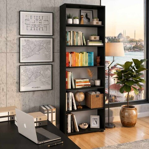 Corp biblioteca, Hanah Home, Skopje, 55x172x20 cm, PAL, Negru