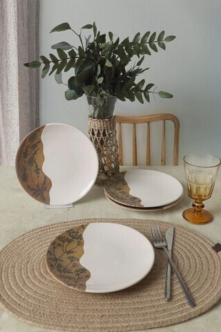 Set farfurii pentru desert, Hermia, 275KRM2011, Ceramica, Maro/Alb