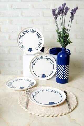 Set farfurii pentru desert, Hermia, 275KRM2014, Ceramica, Alb / Bleumarin