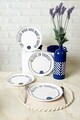 Set farfurii pentru desert, Hermia, 275KRM2014, Ceramica, Alb / Bleumarin