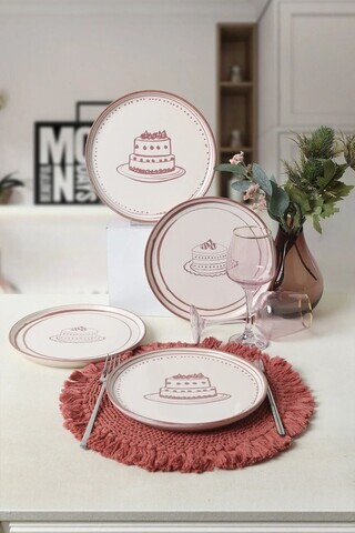 Set farfurii pentru desert, Hermia, 275KRM2015, Ceramica, Alb/Maro