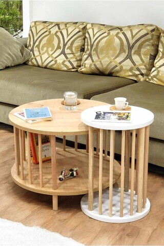 Set masute de cafea, Hanah Home, Peka-Set108, PAL, Stejar Safir / Alb