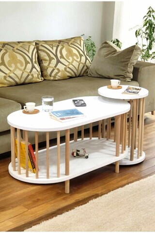 Set masute de cafea, Hanah Home, Peka111-125, PAL, Alb