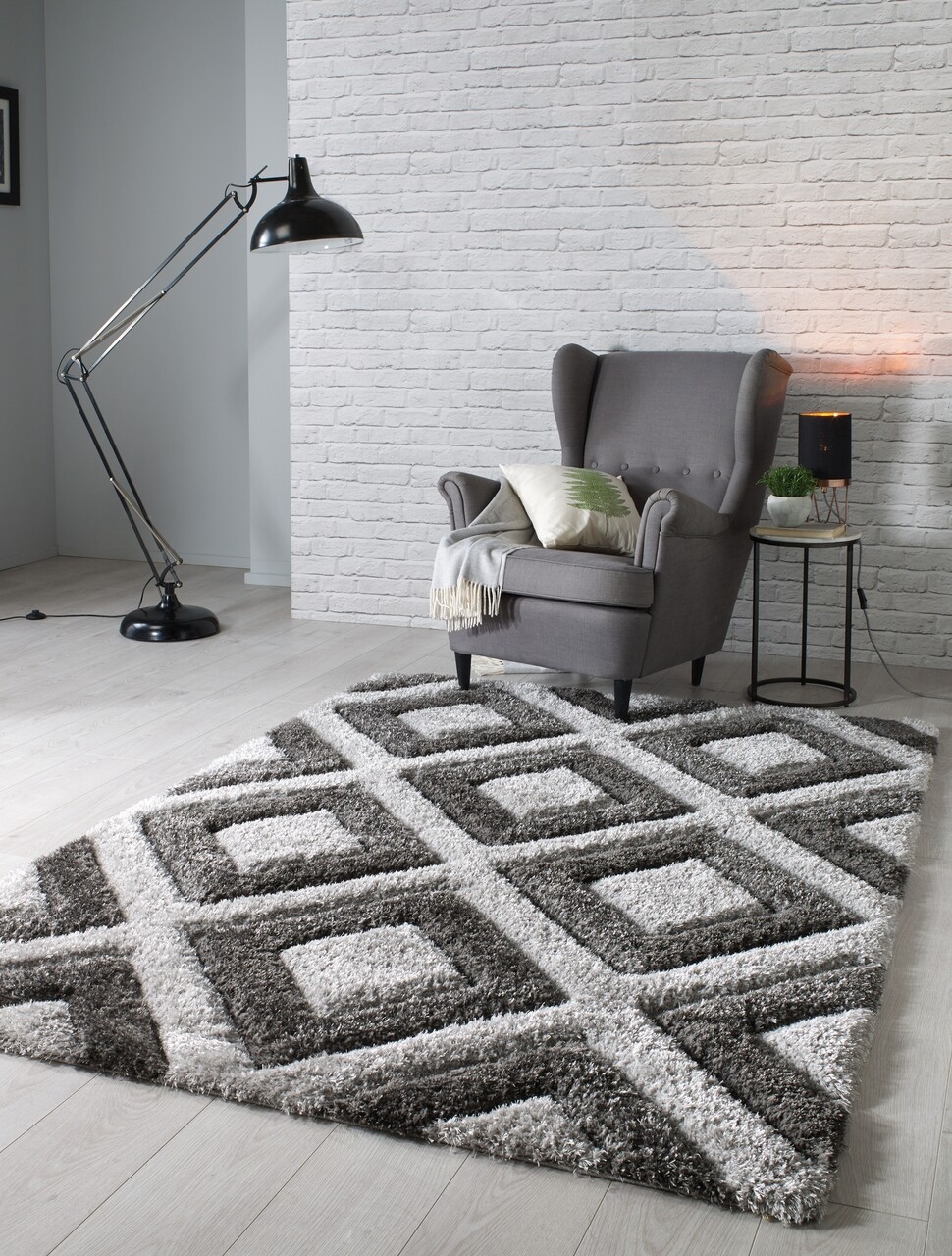 Covor Diamonds Silver Charcoal, Flair Rugs, 160 x 230 cm, poliester