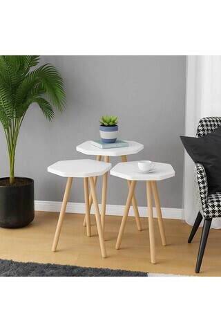 Set masute 3 piese, Hanah Home, Peka-155, PAL, Alb