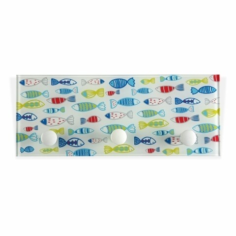 Cuier baie Peces, Versa, 30 x 3 x 12 cm, sticla, multicolor