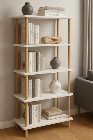 Corp biblioteca, Hanah Home, Pk261, 60x136x25 cm, PAL, Alb