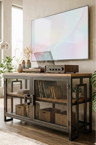 Comoda TV, Hanah Home, Peka9110, 90x54x36 cm, PAL, Nuc / Negru