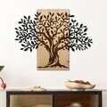 Decoratiune de perete, Arbre de Vie-1, Metal, Rama din lemn (grosime 3 cm), Natural/Negru