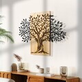 Decoratiune de perete, Arbre de Vie-1, Metal, Rama din lemn (grosime 3 cm), Natural/Negru