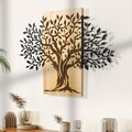 Decoratiune de perete, Arbre de Vie-1, Metal, Rama din lemn (grosime 3 cm), Natural/Negru