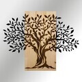 Decoratiune de perete, Arbre de Vie-1, Metal, Rama din lemn (grosime 3 cm), Natural/Negru